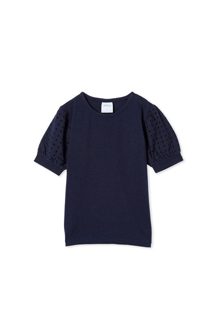 Navy Broderie Sleeve Tee