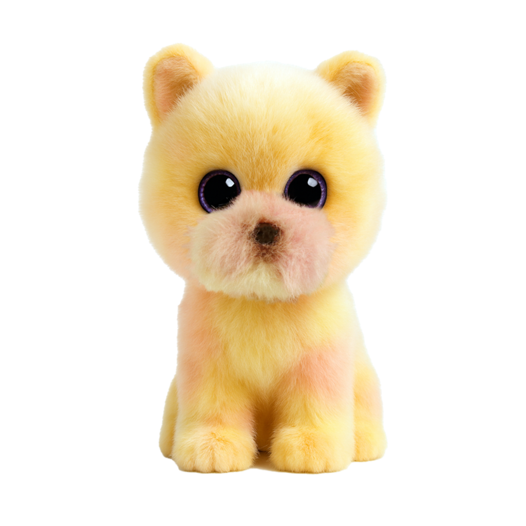Palmer the Yellow Pomeranian Ty Beanie Boo plush toy photographed front-on on a plain white background