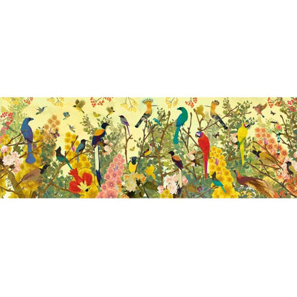Djeco Peaceful Birds Gallery puzzle displayed in its extra-long 97 x 33 cm panoramic format