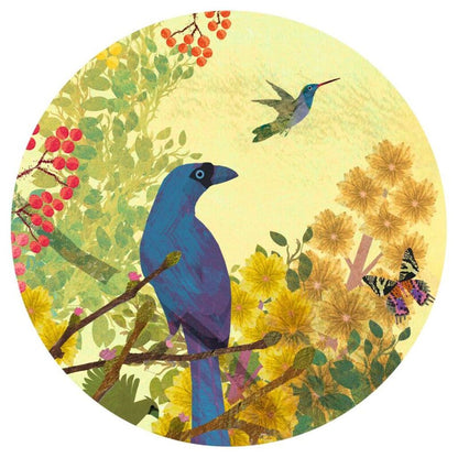 close-up detail of the Peaceful Birds artwork showing individual birds and fine linework