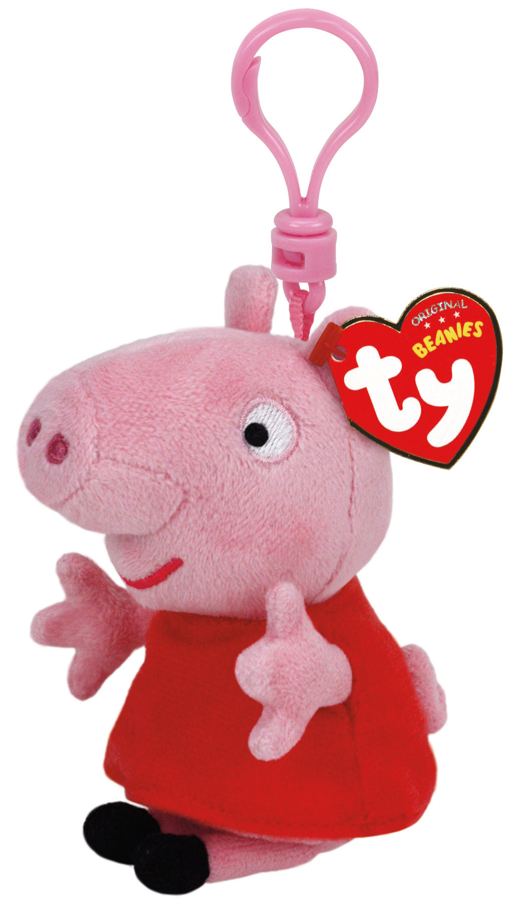 Front view of the Peppa Ty Beanie Boo Clip plush toy photographed front-on on a plain white background