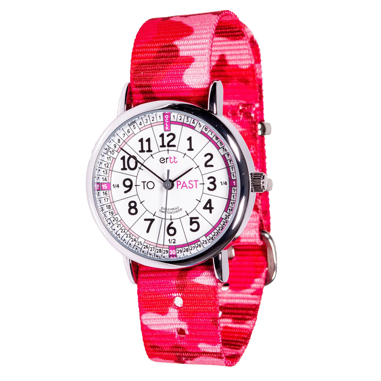 EasyRead Past & To Time Teacher Watch - Pink Camo Strap with White Face