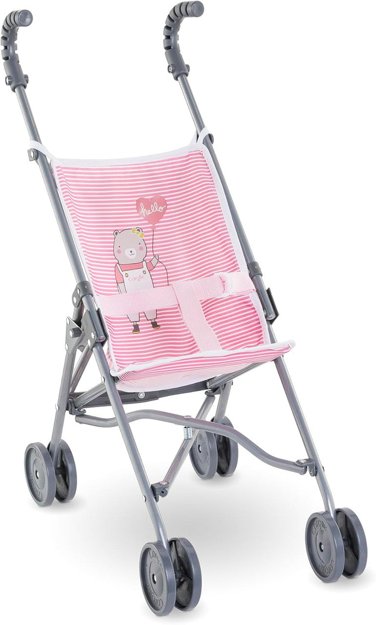 Pink doll stroller for Corolle 36cm 42cm and 52cm baby dolls with striped fabric seat