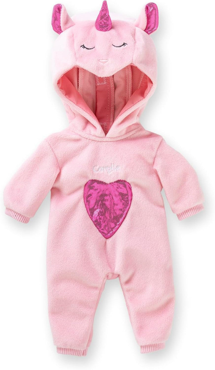 Pink unicorn pyjamas for 36cm Ma Corolle dolls with glitter heart and unicorn hood