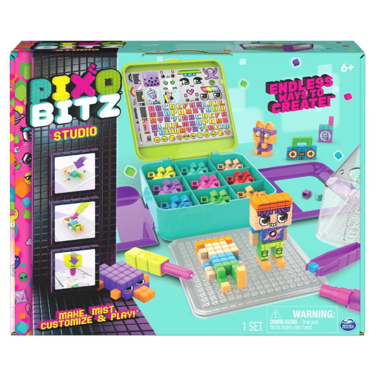Pixobitz Studio pixel art craft kit with colourful cubes, design tray and creative building accessories