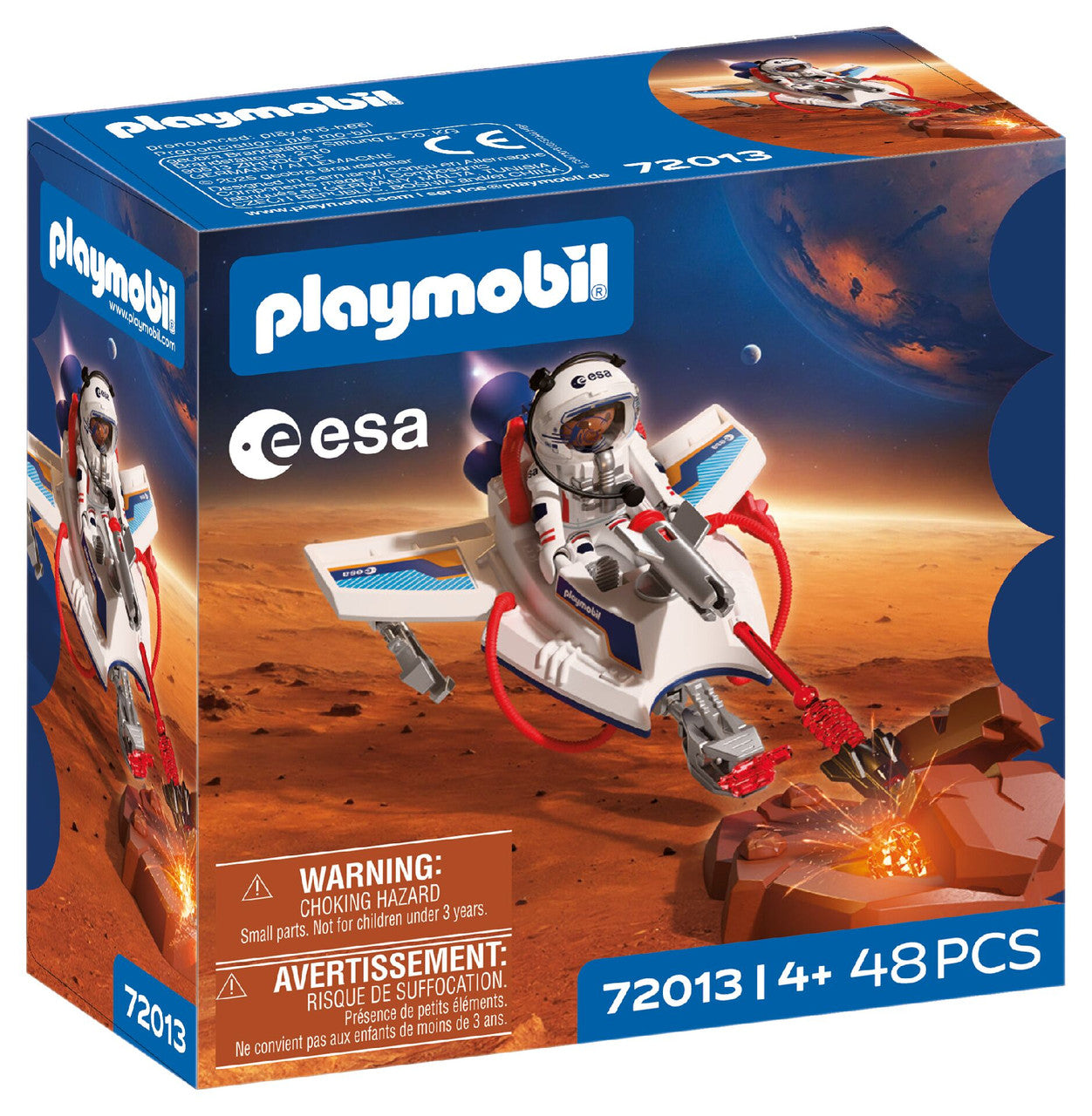 PLAYMOBIL 72013 ESA Space Glider featuring astronaut pilot, Mars exploration vehicle, grabber arm and crystal discovery accessories