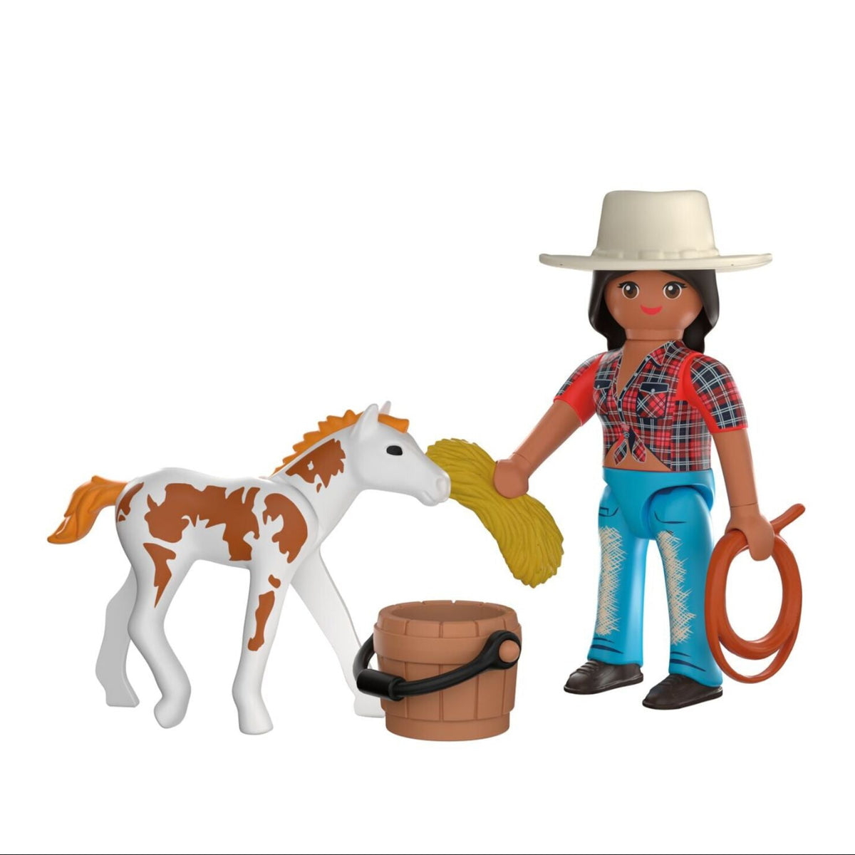 PLAYMOBIL DuoPack Horseback Rider 72026 with rider figure, Appaloosa foal, bucket, hay bale and lasso