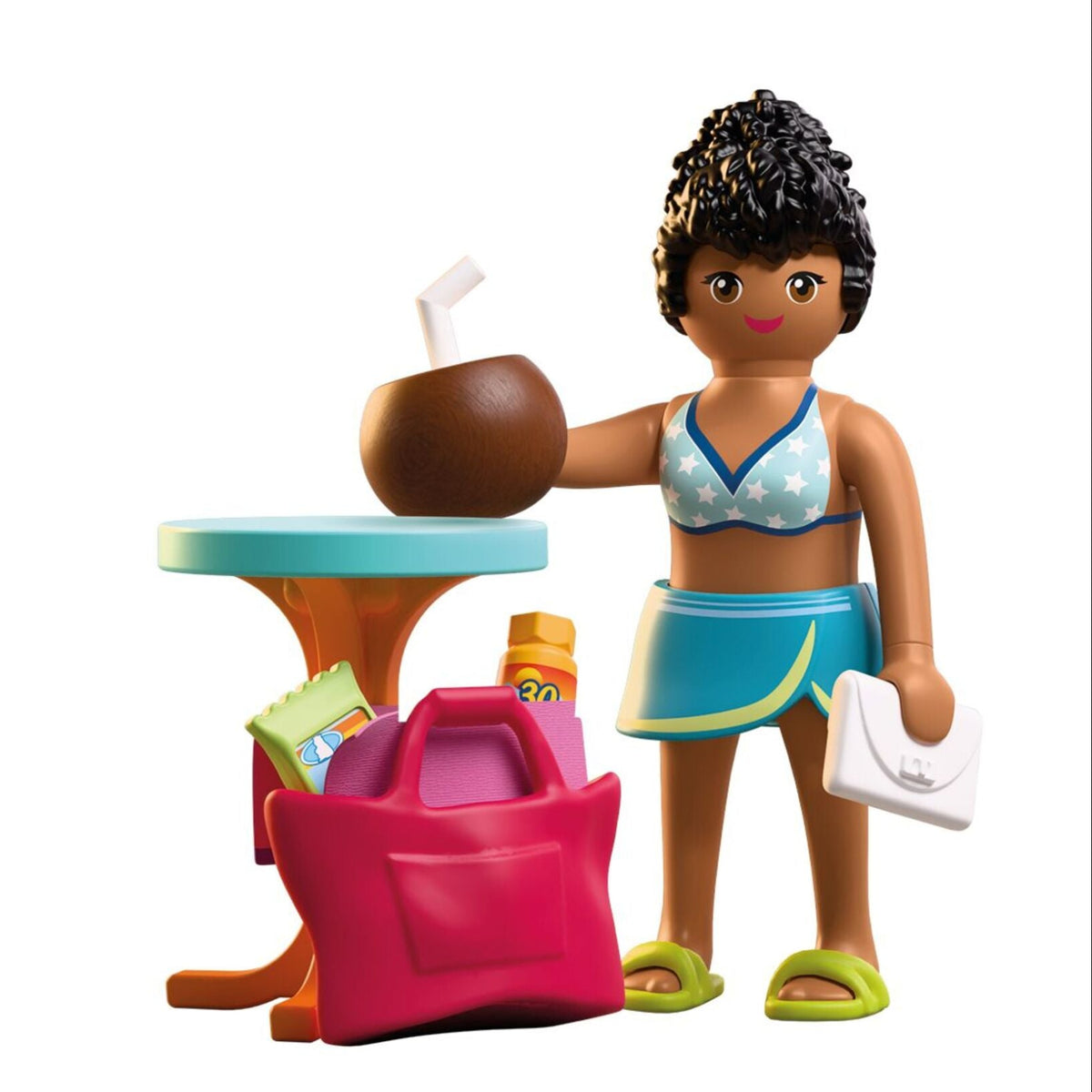 Playmobil Vacationer 72032 with beach bag towel cocktail sunscreen and accessories