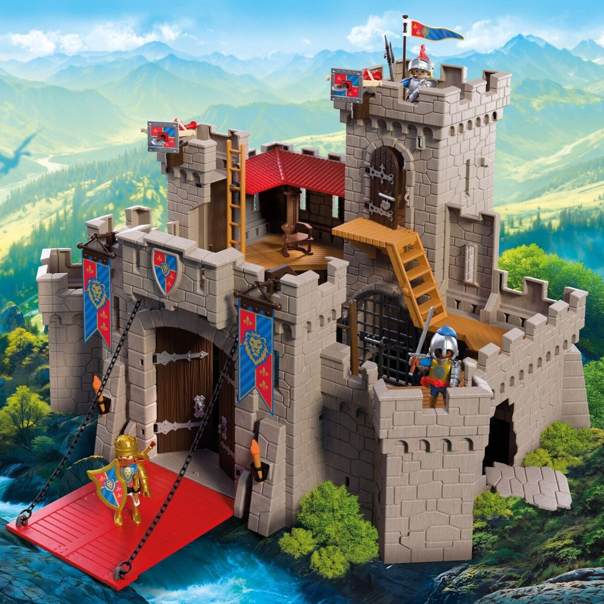PLAYMOBIL Large Lion Knights Castle with working drawbridge, towers and Lion Knight figures