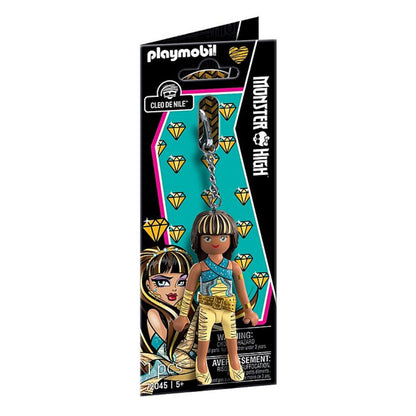 PLAYMOBIL Monster High Cleo De Nile Keychain 72045 in original retail packaging, featuring the Cleo De Nile figurine with a silver keyring and Monster High character artwork. Suitable for ages 5 years and up.