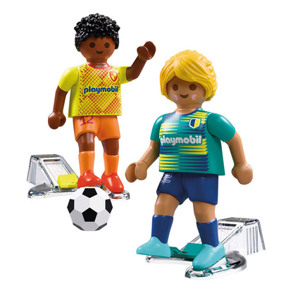PLAYMOBIL Soccer Players 72058 set featuring two football figures and customisable jerseys