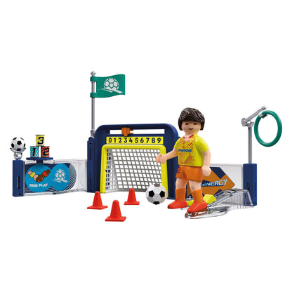 PLAYMOBIL Soccer Training Station 72057 with football player, goal, target ring, cones and shooting challenges