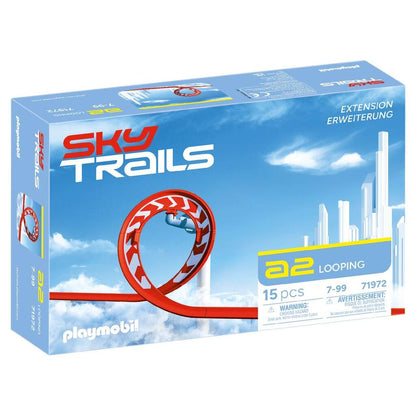 Sky Rider speeding around the loop after a steep drop, part of a larger Sky Trails track layout
