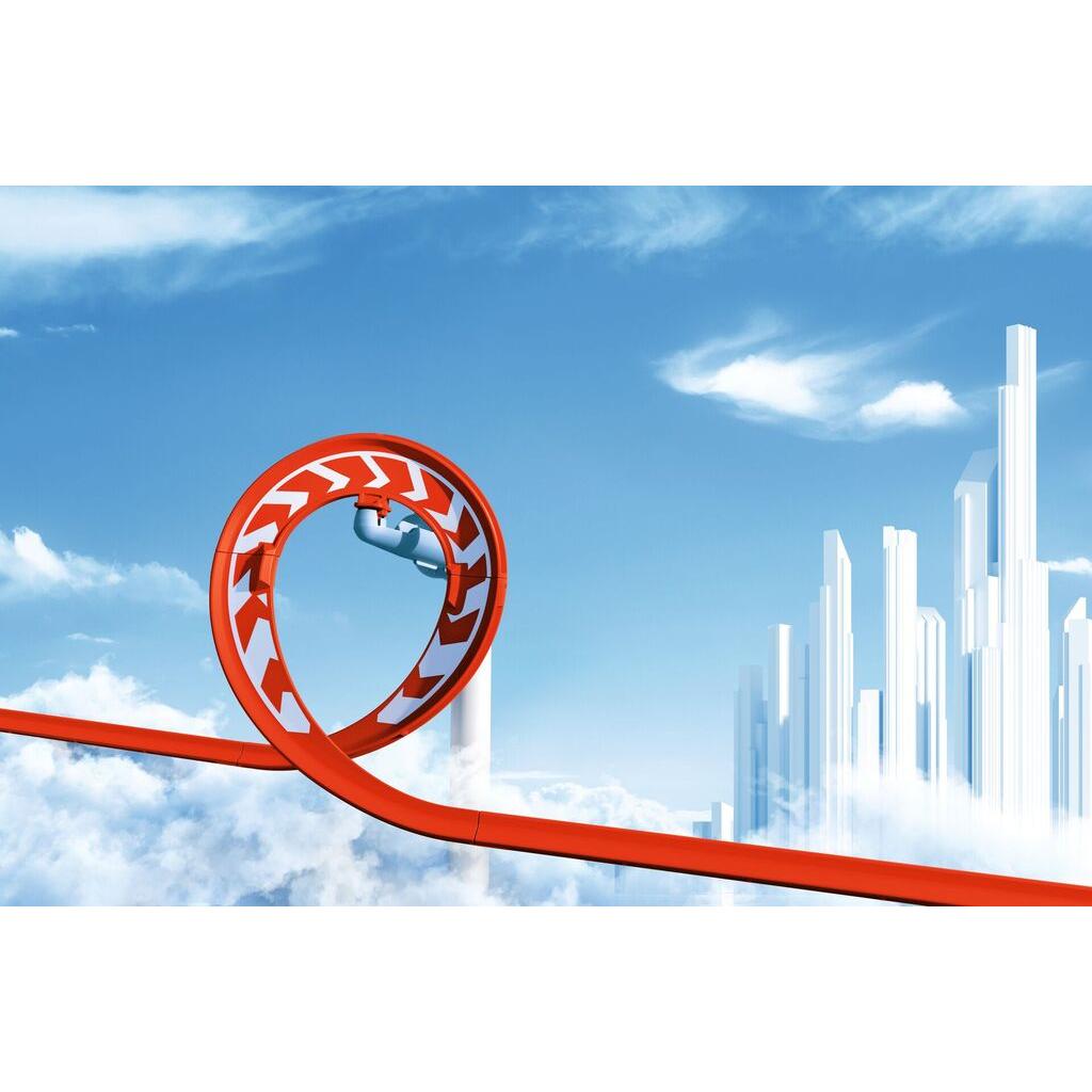 Sky Trails Looping contents laid out: three looping elements, clips, adapters, an adapter rail and rails