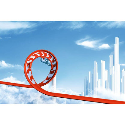 Sky Trails Looping contents laid out: three looping elements, clips, adapters, an adapter rail and rails