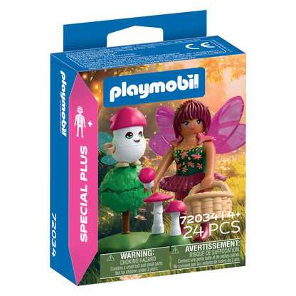 PLAYMOBIL Fairy with Cute Helper 72034 featuring a forest fairy, Joyling companion, mushrooms and woodland accessories  in packaging