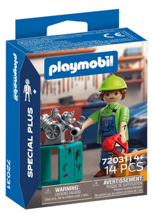  with mechanic figure, engine block, workbench, toolbox and workshop accessories