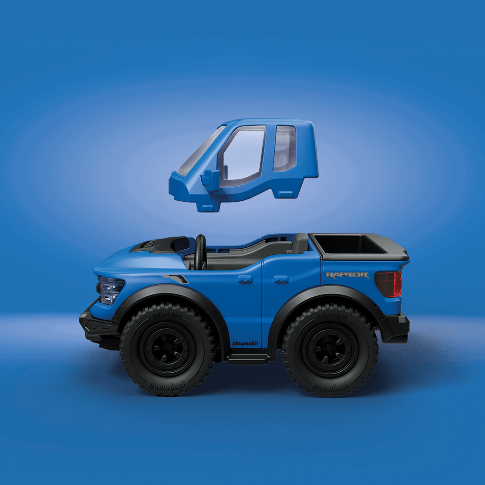 PLAYMOBIL x Ford F-150 Raptor 71858 official licensed blue Ford pickup truck with PLAYMOBIL driver figure