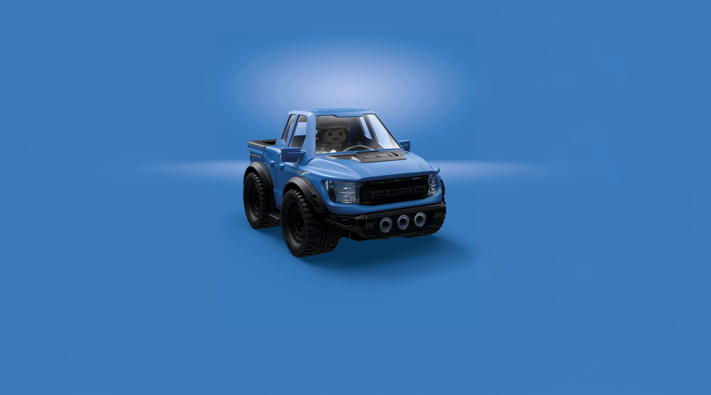 PLAYMOBIL x Ford F-150 Raptor 71858 official licensed blue Ford pickup truck with PLAYMOBIL driver figure