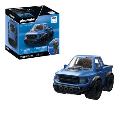 PLAYMOBIL x Ford F-150 Raptor 71858 official licensed blue Ford pickup truck with PLAYMOBIL driver figure
