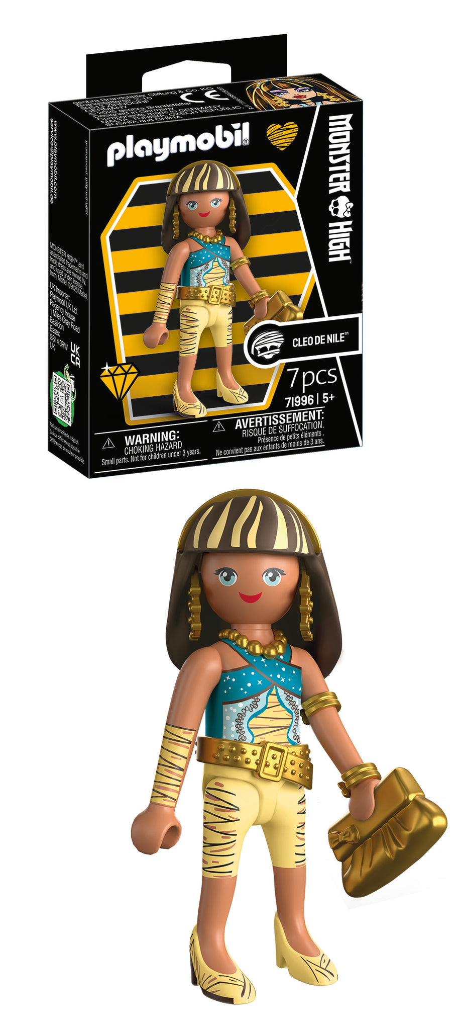 PLAYMOBIL Monster High Cleo De Nile collectible figure with gold details and handbag accessory