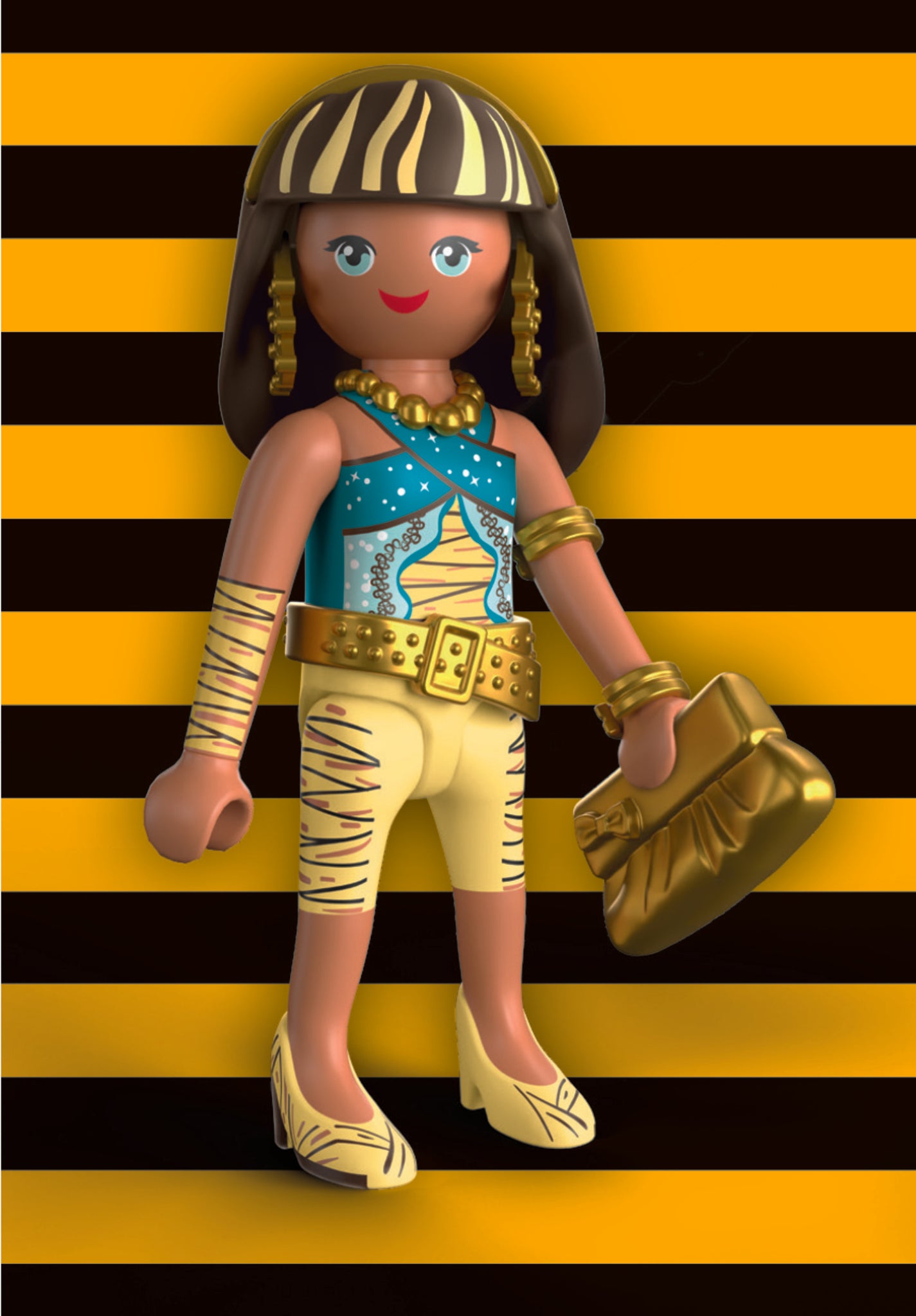 PLAYMOBIL Monster High Cleo De Nile collectible figure with gold details and handbag accessory