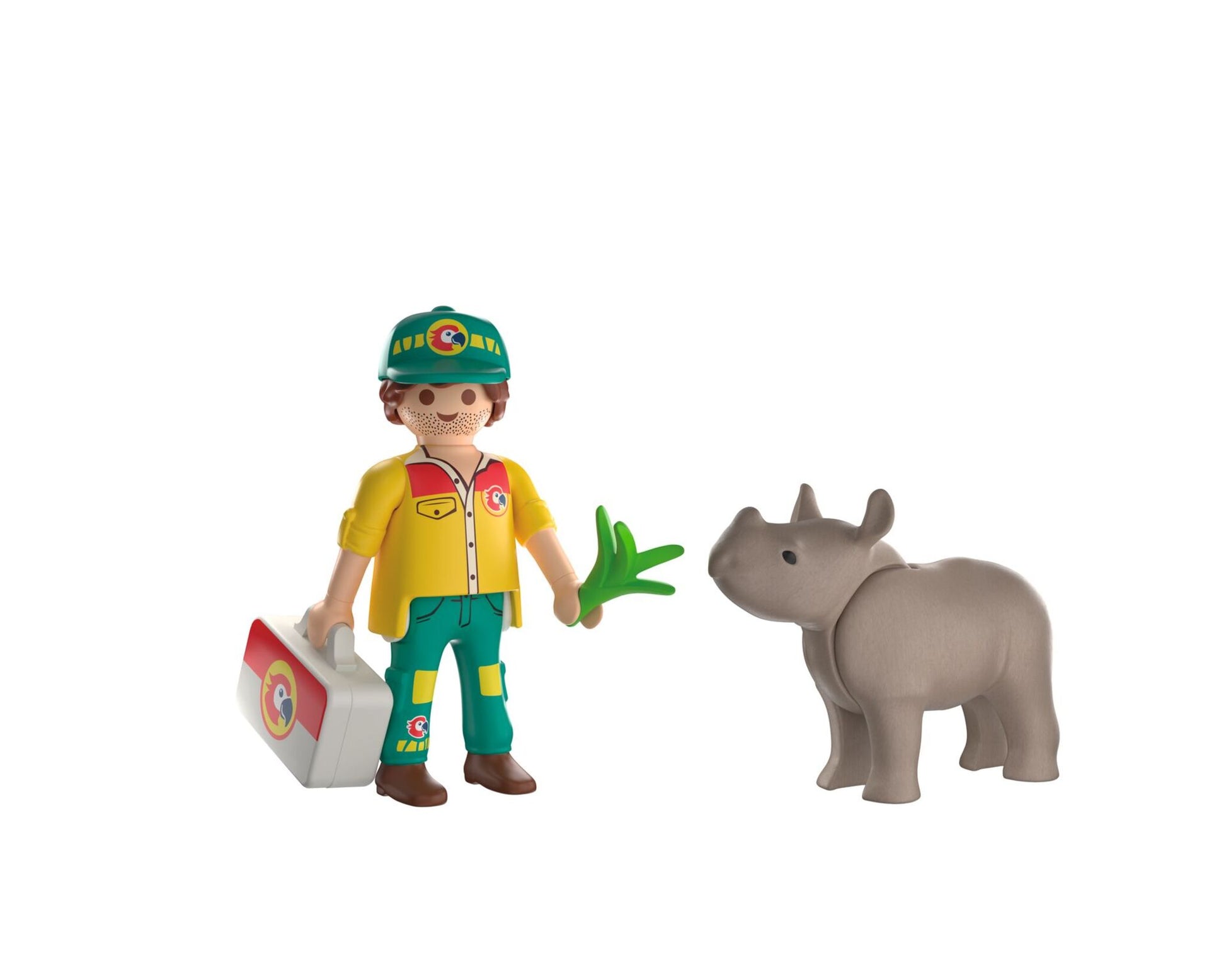 PLAYMOBIL DuoPack Ranger with Rhino 72025 featuring a ranger treating an injured baby rhinoceros with veterinary accessories
