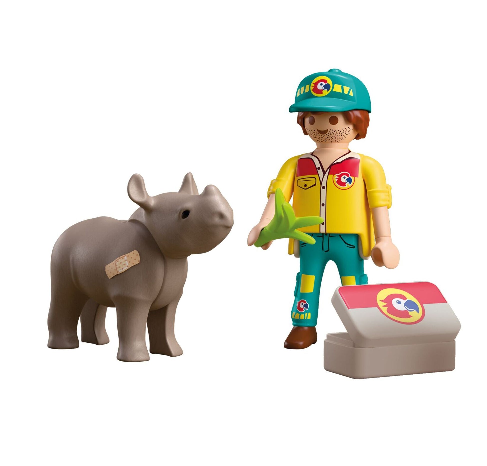 PLAYMOBIL DuoPack Ranger with Rhino 72025 featuring a ranger treating an injured baby rhinoceros with veterinary accessories