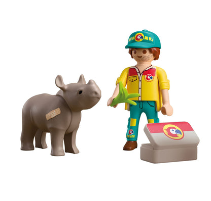 PLAYMOBIL DuoPack Ranger with Rhino 72025 featuring a ranger treating an injured baby rhinoceros with veterinary accessories