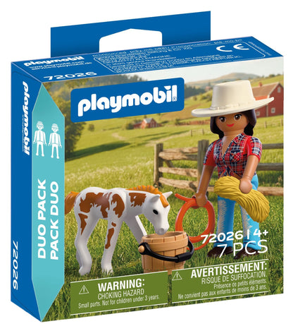 PLAYMOBIL DuoPack Horseback Rider 72026 with rider figure, Appaloosa foal, bucket, hay bale and lasso