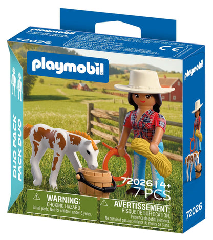 PLAYMOBIL DuoPack Horseback Rider 72026 with rider figure, Appaloosa foal, bucket, hay bale and lasso