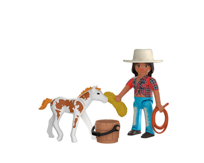 PLAYMOBIL DuoPack Horseback Rider 72026 with rider figure, Appaloosa foal, bucket, hay bale and lasso