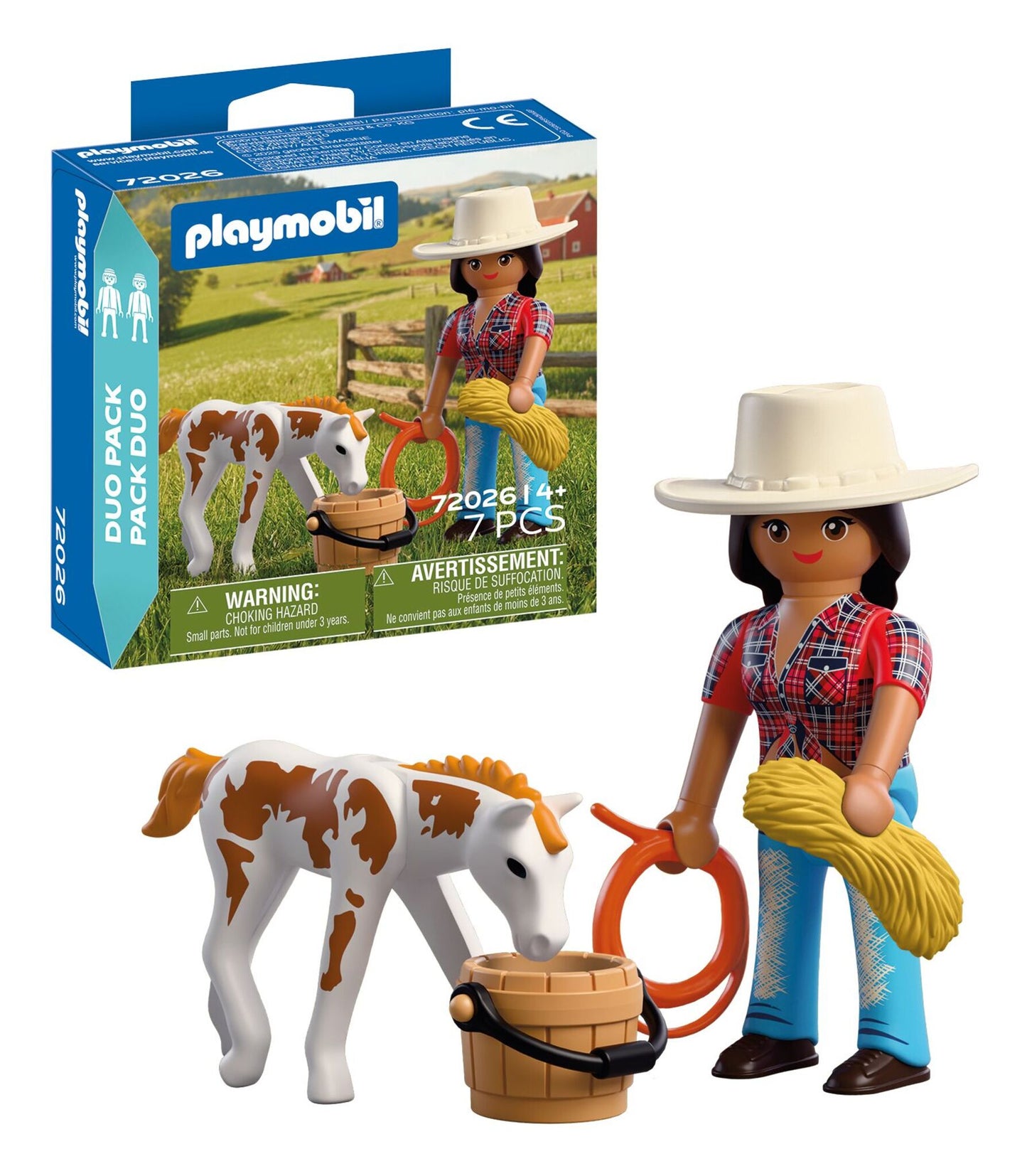PLAYMOBIL DuoPack Horseback Rider 72026 with rider figure, Appaloosa foal, bucket, hay bale and lasso