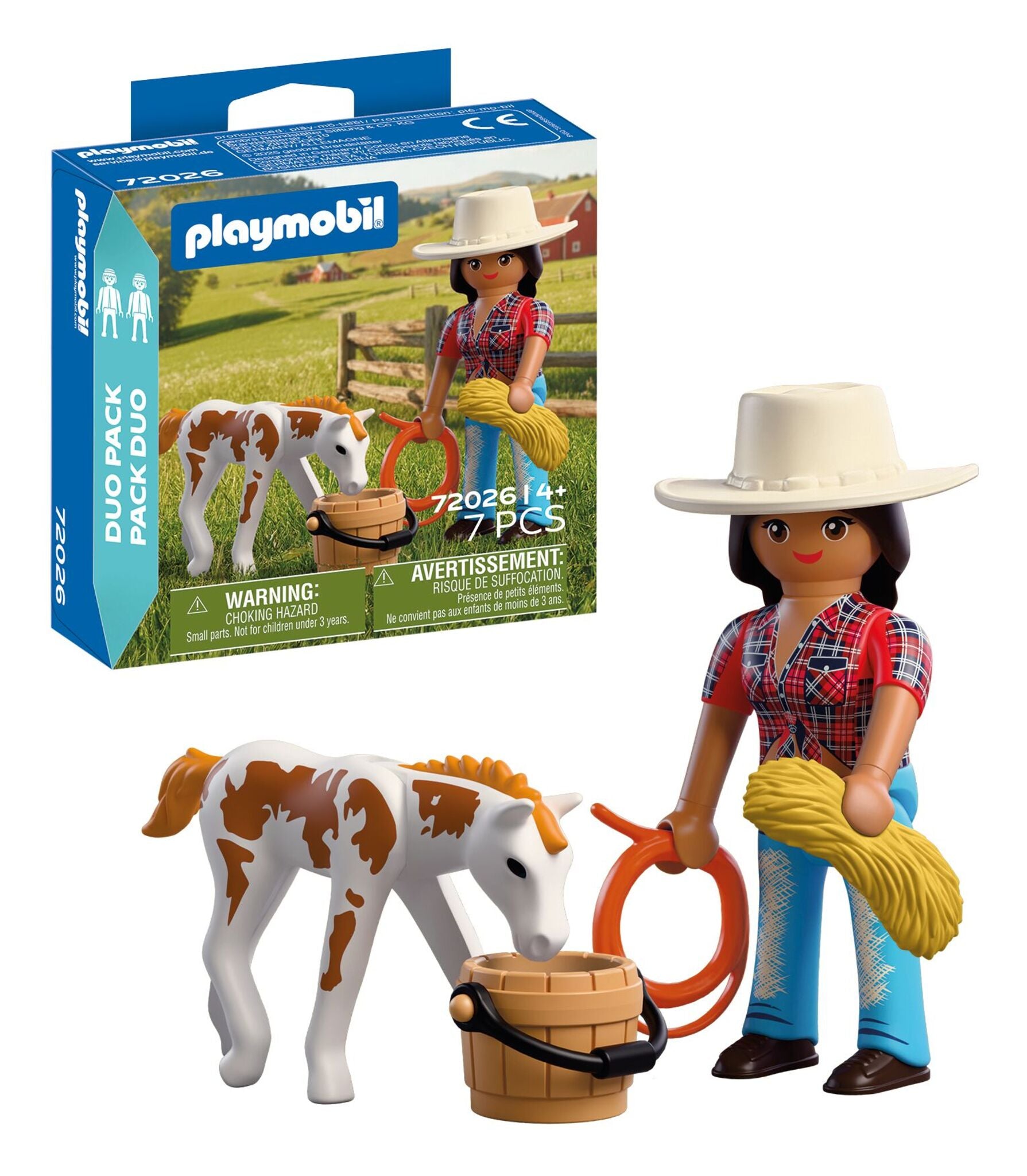 PLAYMOBIL DuoPack Horseback Rider 72026 with rider figure, Appaloosa foal, bucket, hay bale and lasso