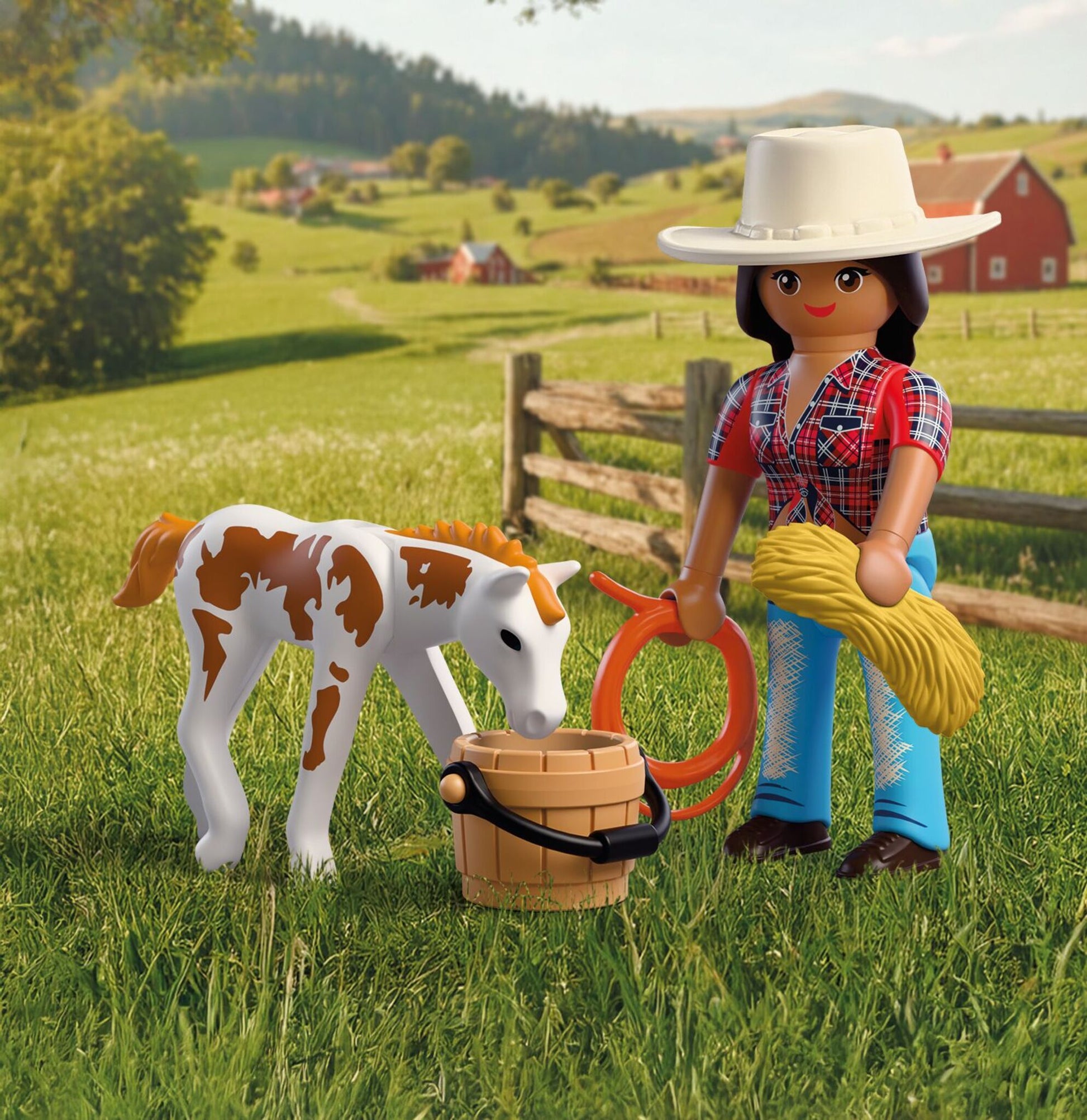 PLAYMOBIL DuoPack Horseback Rider 72026 with rider figure, Appaloosa foal, bucket, hay bale and lasso
