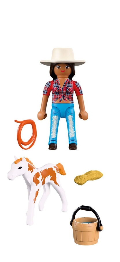 PLAYMOBIL DuoPack Horseback Rider 72026 with rider figure, Appaloosa foal, bucket, hay bale and lasso