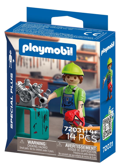 PLAYMOBIL Special Plus Mechanic 72031 with mechanic figure, engine block, workbench, toolbox and workshop accessories