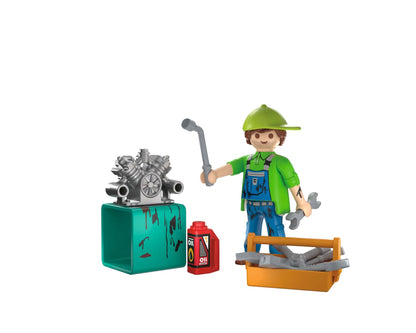 PLAYMOBIL Special Plus Mechanic 72031 with mechanic figure, engine block, workbench, toolbox and workshop accessories