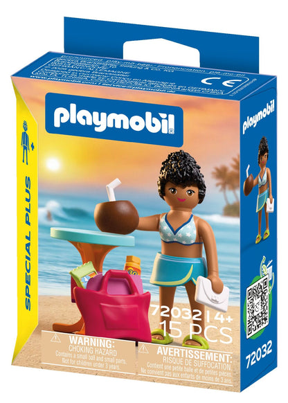PLAYMOBIL Special Plus Vacationer 72032 beach holiday figure with towel, beach bag, coconut drink and accessories