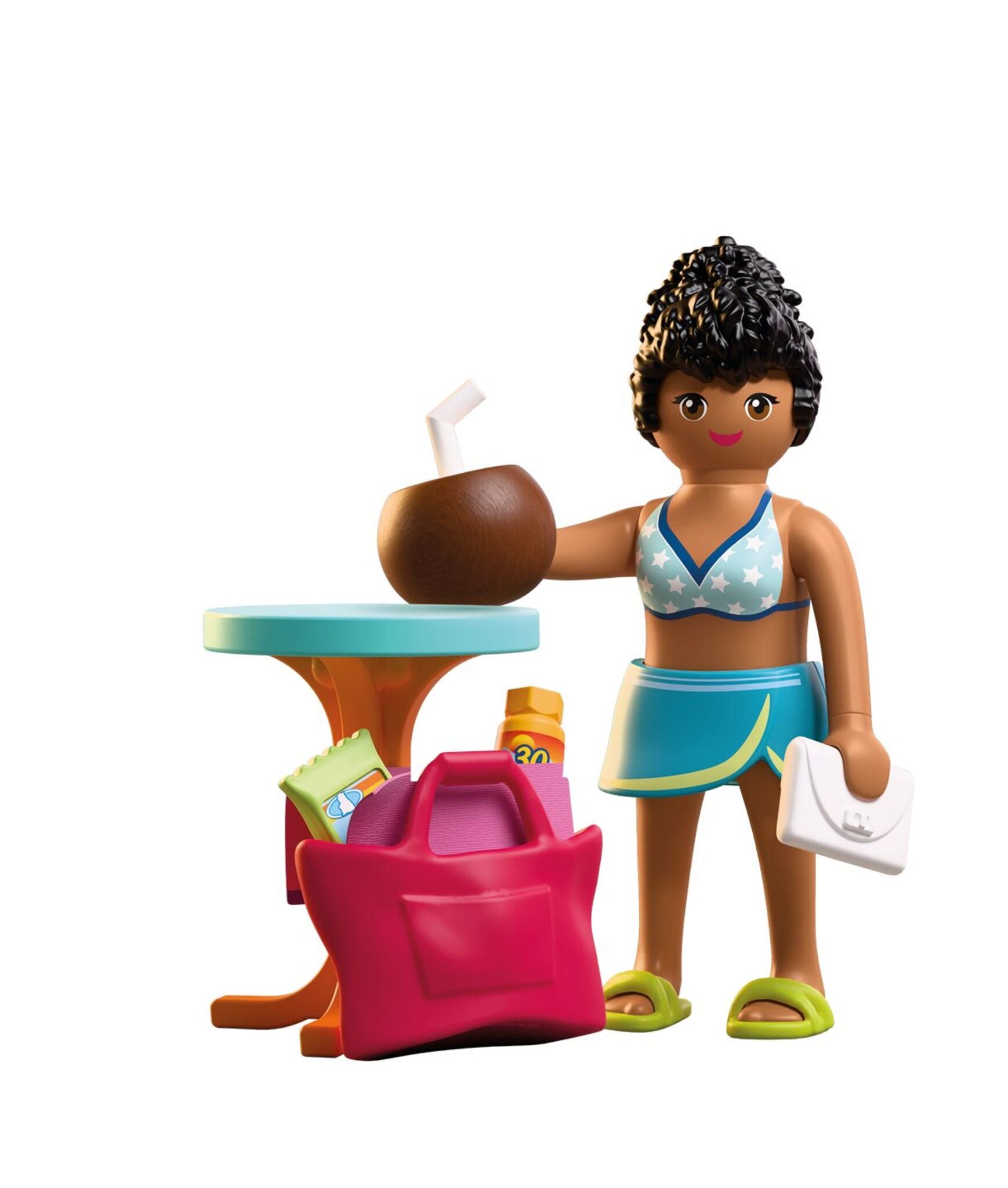 PLAYMOBIL Special Plus Vacationer 72032 beach holiday figure with towel, beach bag, coconut drink and accessories