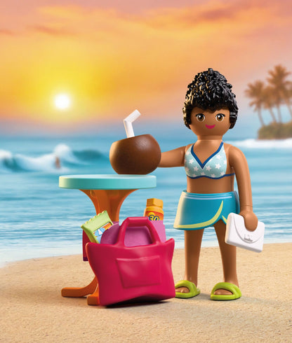 PLAYMOBIL Special Plus Vacationer 72032 beach holiday figure with towel, beach bag, coconut drink and accessories