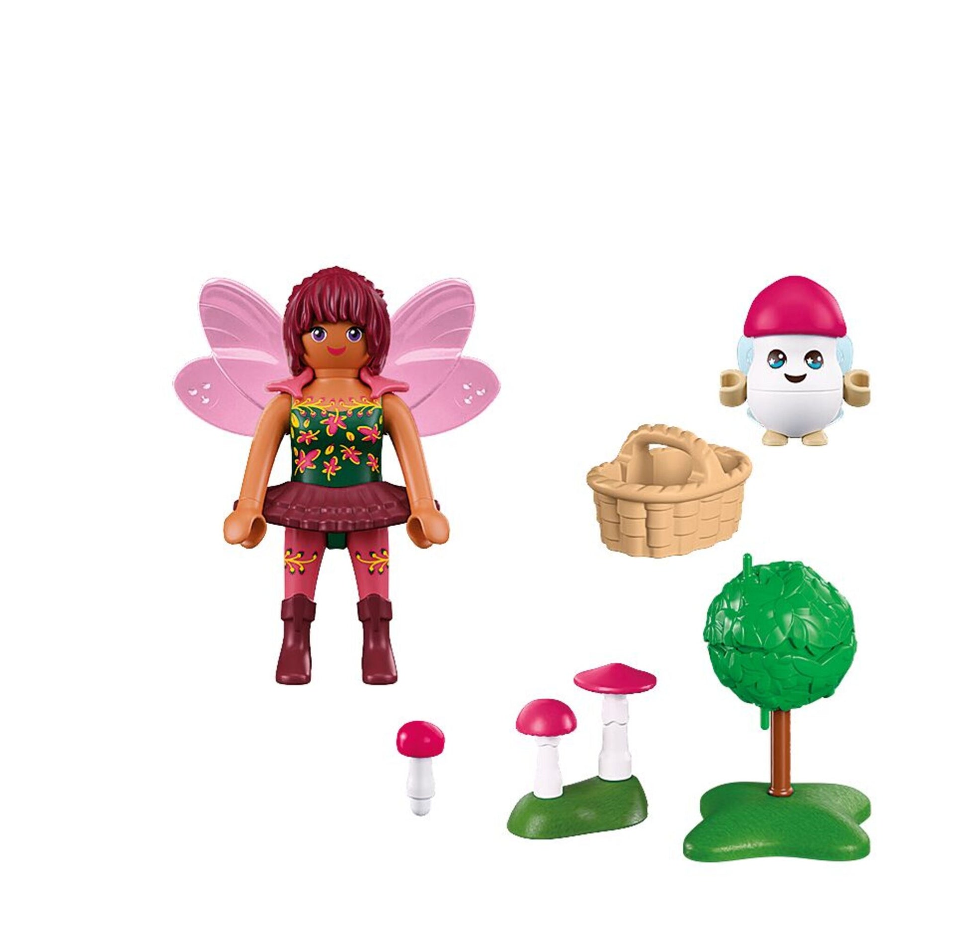 PLAYMOBIL Fairy with Cute Helper 72034 featuring a forest fairy, Joyling companion, mushrooms and woodland accessories