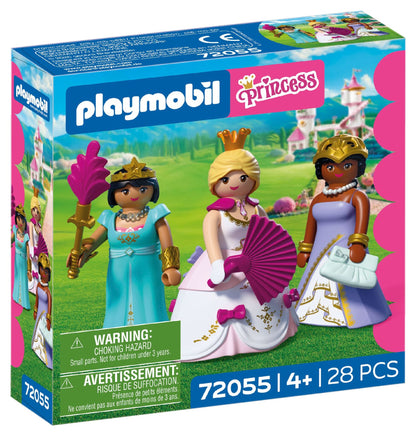 PLAYMOBIL Three Princesses 72055 featuring three princess figures with interchangeable dresses, crowns and royal accessories