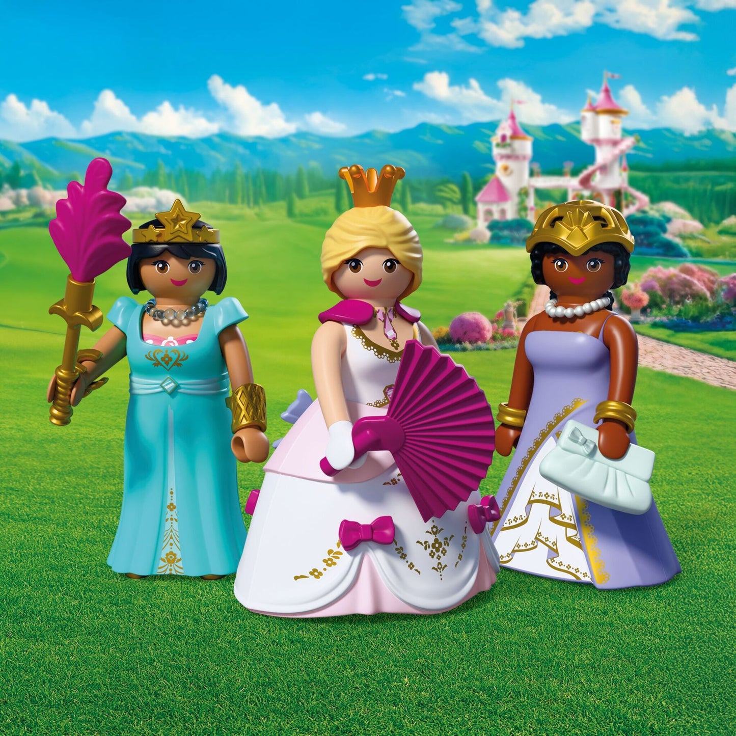 PLAYMOBIL Three Princesses 72055 featuring three princess figures with interchangeable dresses, crowns and royal accessories