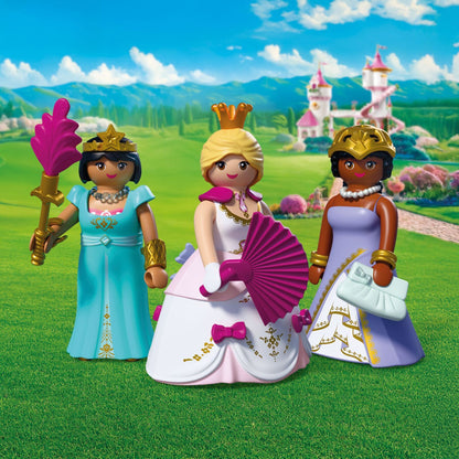 PLAYMOBIL Three Princesses 72055 featuring three princess figures with interchangeable dresses, crowns and royal accessories