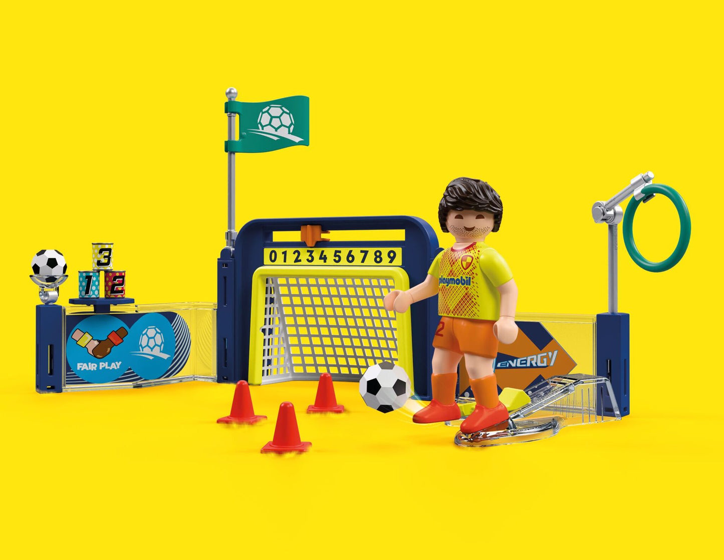 PLAYMOBIL Soccer Training Station 72057 with football player, goal, target ring, cones and shooting challenges