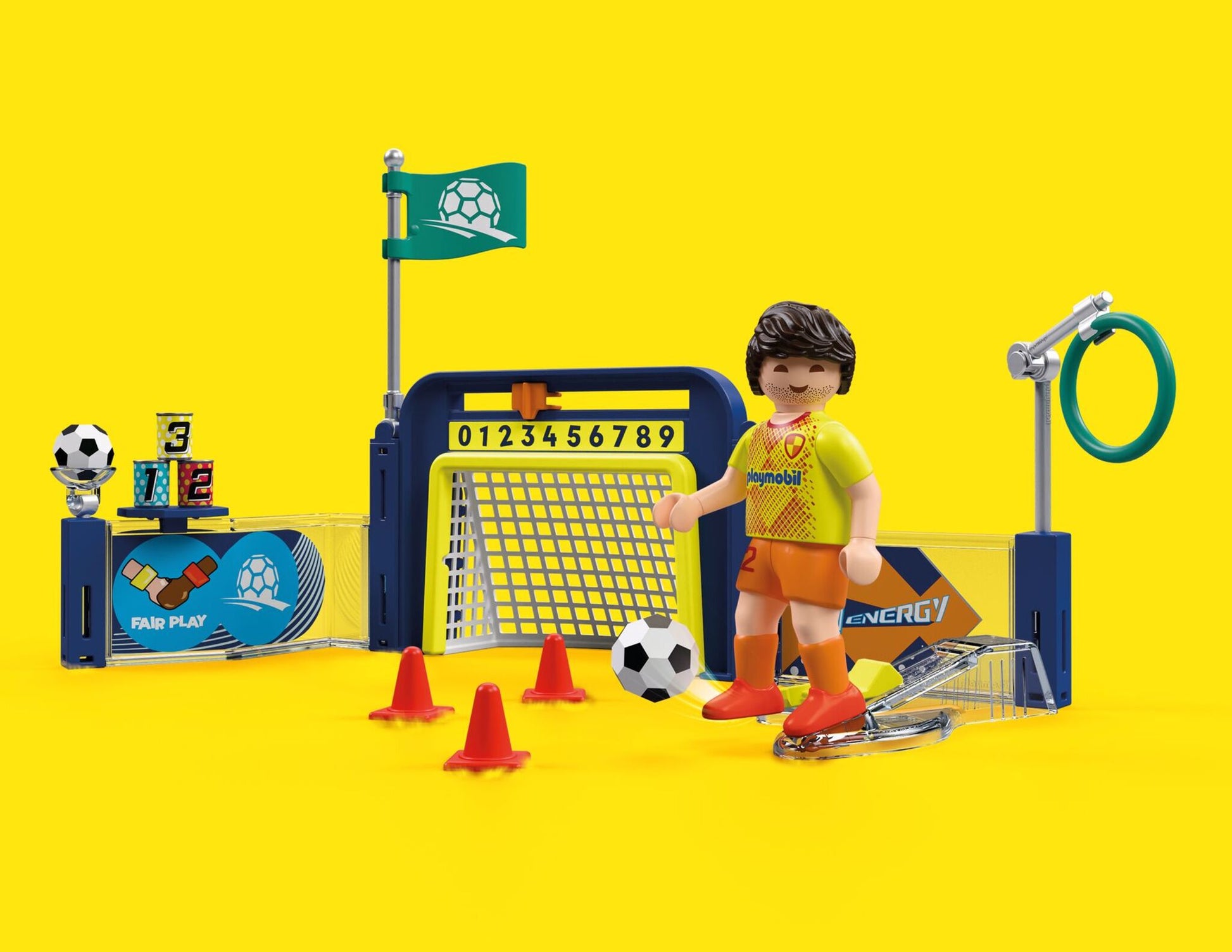 PLAYMOBIL Soccer Training Station 72057 with football player, goal, target ring, cones and shooting challenges