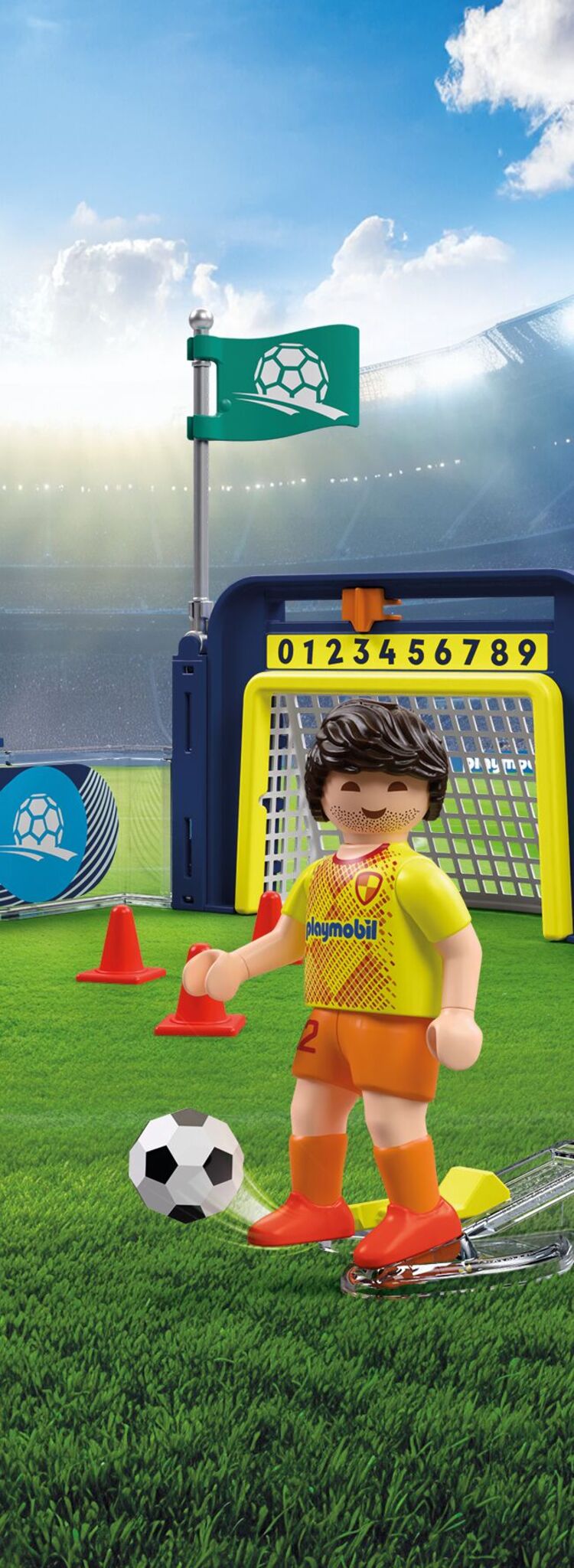 PLAYMOBIL Soccer Training Station 72057 with football player, goal, target ring, cones and shooting challenges