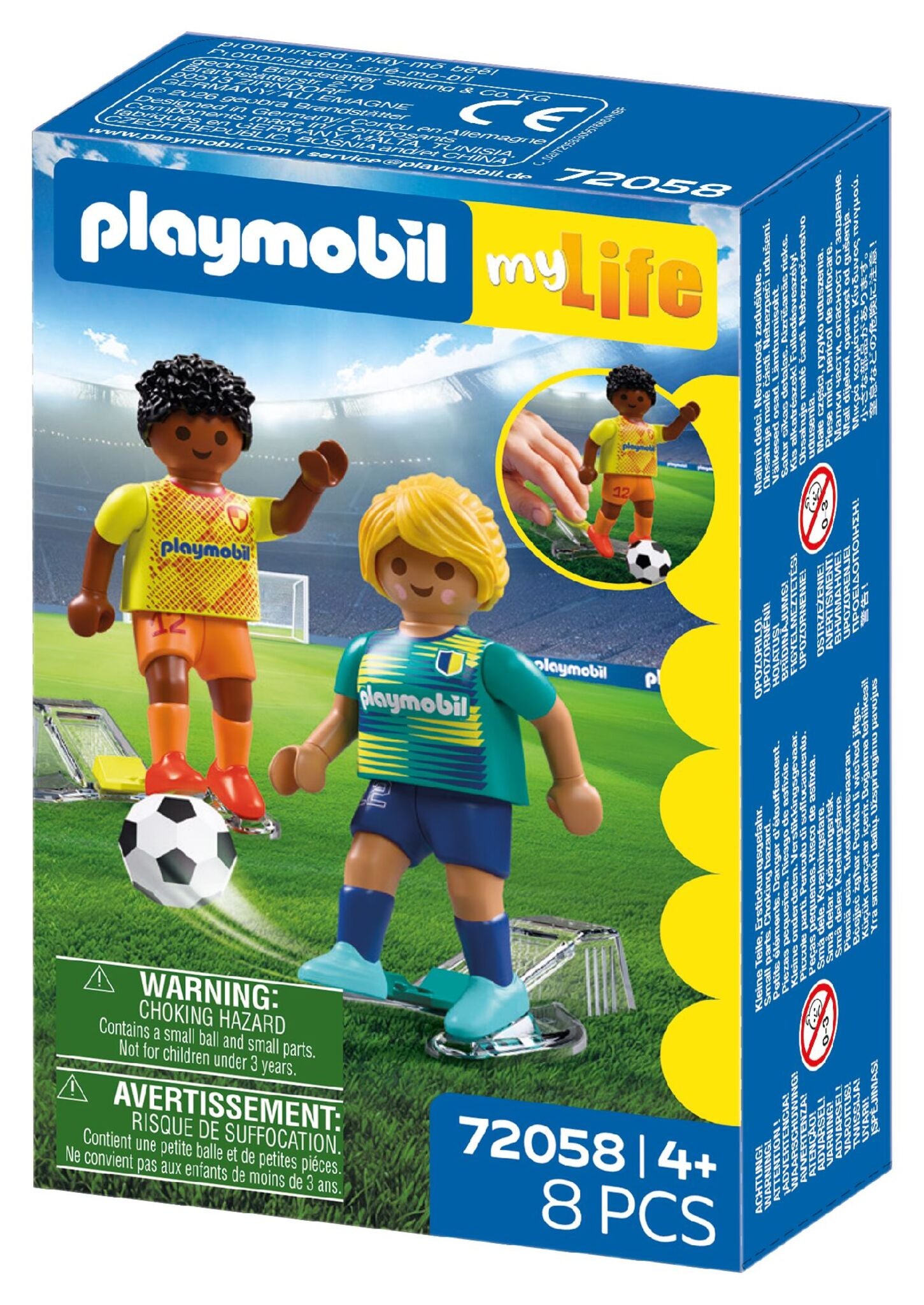 PLAYMOBIL Soccer Players 72058 with male and female football figures, soccer ball and kick action feature