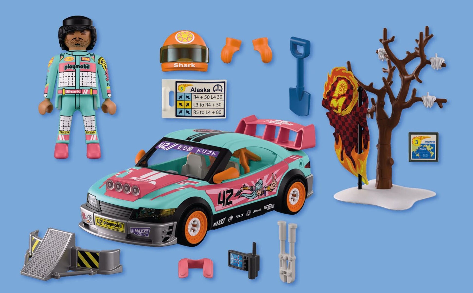 PLAYMOBIL Offroad Tuning Car 72062 race car playset with racer figure, battering ram and off-road accessories